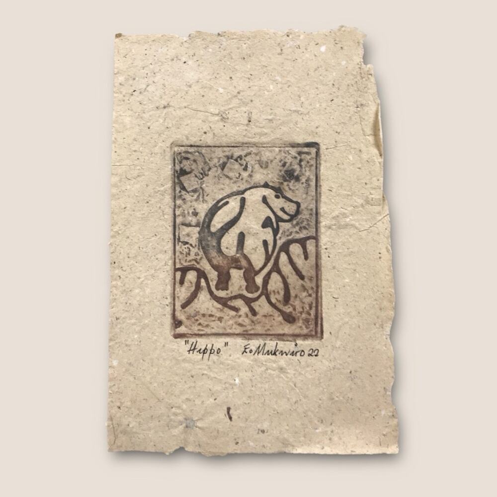 African Animal Print Etchings on Handmade Paper Mukwiro "Rhino" & "Hippo" - Picture 6 of 8